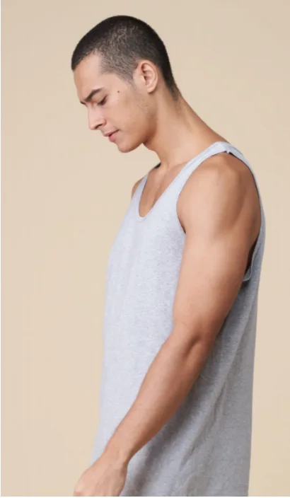 A man in a sport grey Gildan Ultra Cotton 2200 tank top