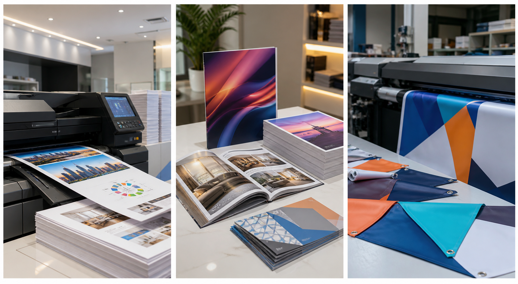 Printed business materials on a work table